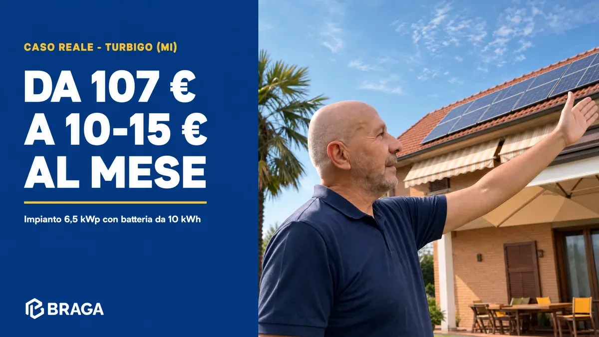 Da 107 € a 10-15 € al mese: il fotovoltaico con accumulo di Sergio a Turbigo